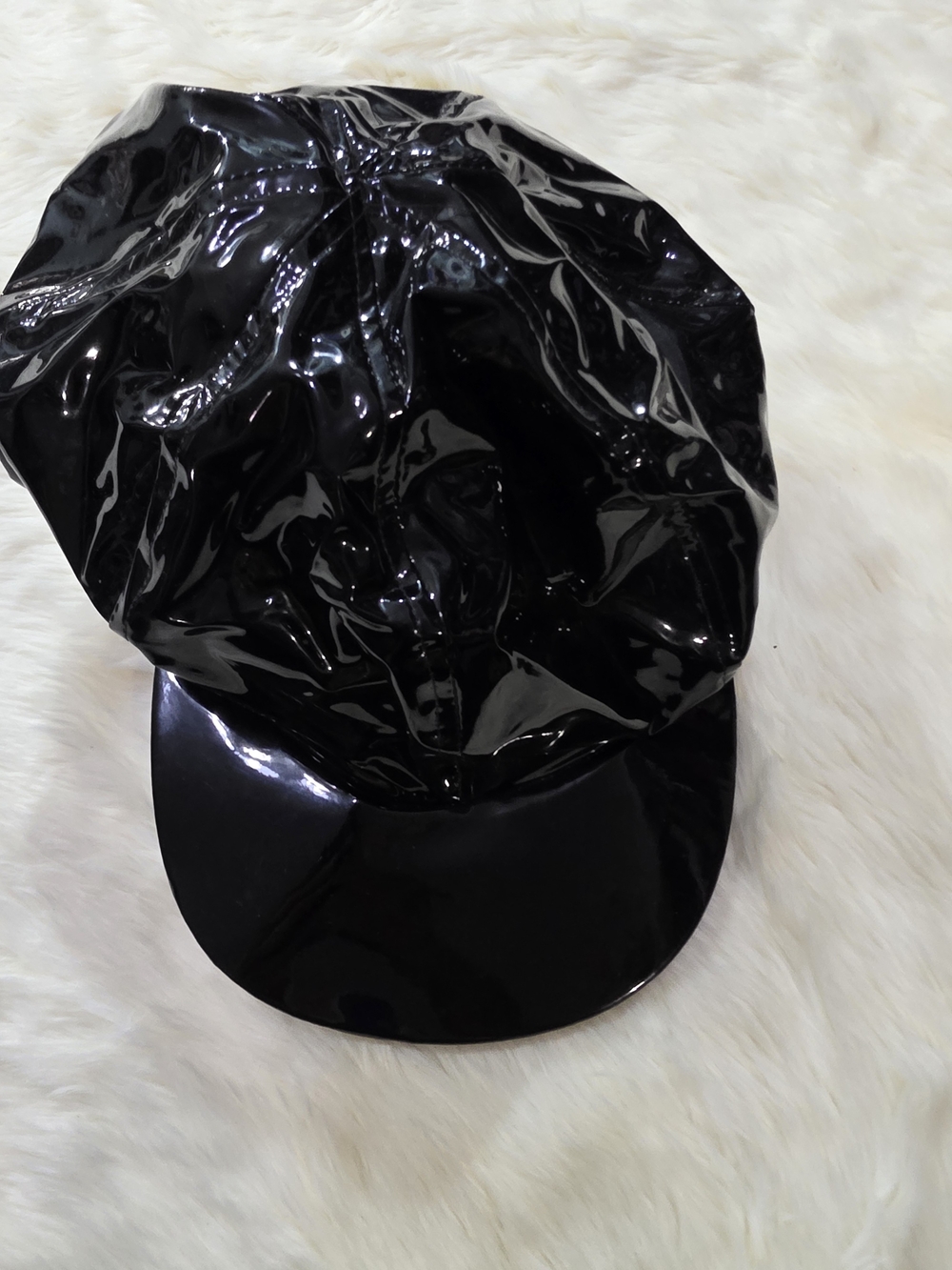 Glossy Black Patent Newsboy Cap - Women